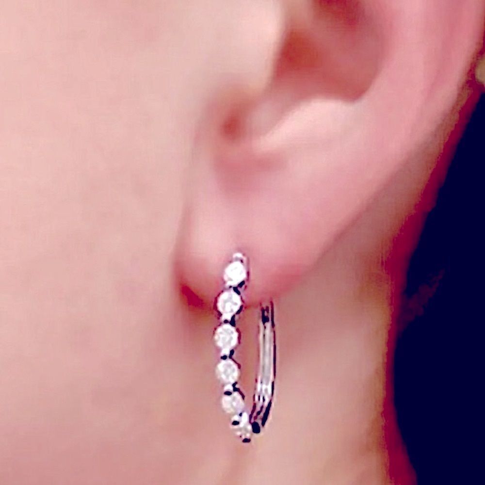 The Edie 925 Silver Hoop Earrings w White Sapphire